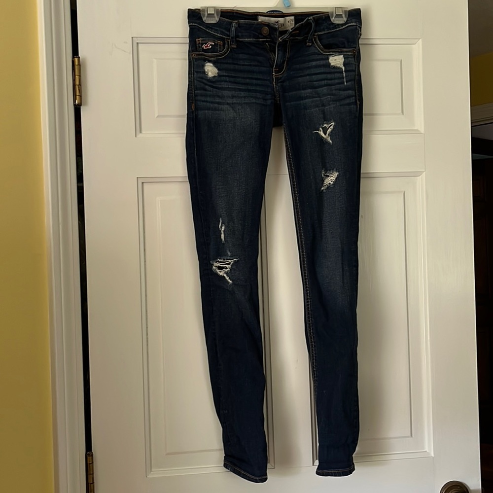 Hollister dark wash skinny jeans with small rips